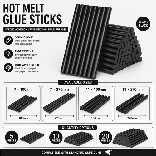 Black hot melt glue sticks - melt,