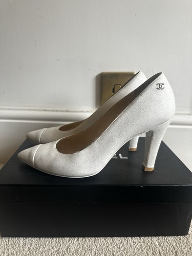 Chanel white cracked leather
