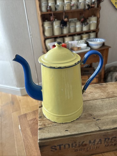 Vintage yellow blue enamel - &,