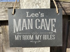 Personalised Slate Hanging Man Cave Sign - Garage Shed Room - Any Name