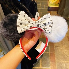 Disney Parks 101 Dalmations Cruella Devil Black White Minnie Ears Headband NEW