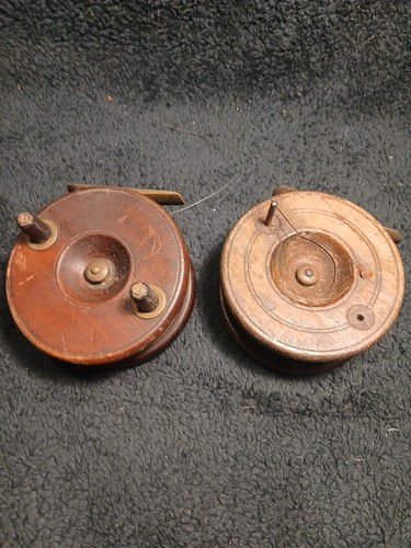 Pair old wooden fishing - a,