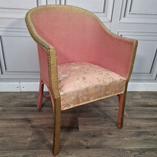 Vintage Lloyd Loom Style Tub Chair – Woven Pink Armchair - Retro Mid Century