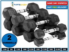 Hex Dumbbells Set Pair Ergo Iron Hand Weights Rubber Encased Hexagonal Gym 36-6