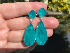 Paraiba Drop Earrings, Tourmaline Doublet Austrian Crystal 925  Sterling Silver