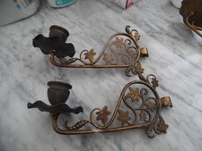 Antique Brass Swing Arm Art Nouveau X2 Piano Candle Holders Wall Sconces -No.1.