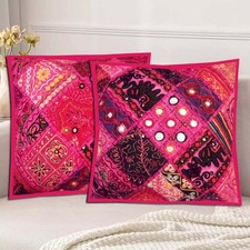 2 Pcs Patachwork Cushion Cover Embroidery Banjara Home Decor Rajasthani Pillow