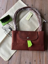 Longchamp Le Pliage Green Large Shoulder with embroidered horse Bag Cognac New 