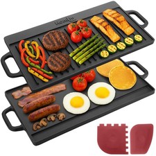 Large Non Stick Cast Iron Griddle Pan Skillet Cooking Plate Hob Stove BBQ Grill