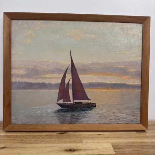 Vintage oil painting - , sailboat/