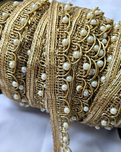 Gold white beaded faux pearl - beaded,
