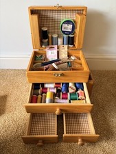 Vintage Wooden Sewing Box And