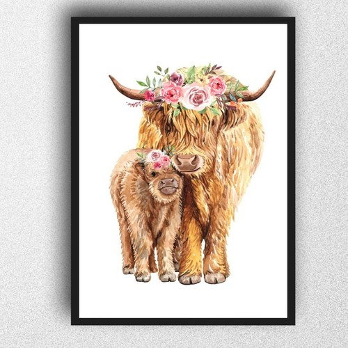 Highland cow and baby print - highland,