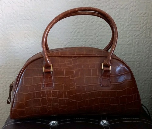 Brown handbag shiny faux - shiny,