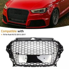 FOR 2012-2016 AUDI A3/S3 8V RS3 STYLE FRONT GRILLE GLOSS BLACK HONEYCOMB MESH UK