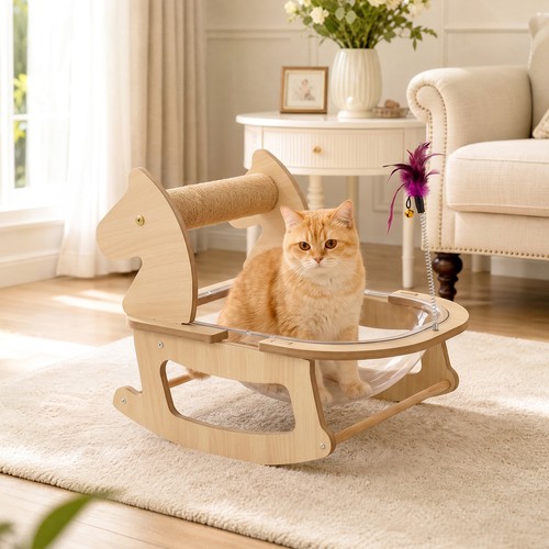 Wooden cat rocking horse - cat,