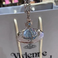 Vivienne Westwood Necklace 3D Silver Orb Pendant With Blue Crystals Box Set