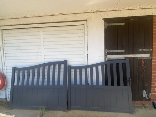 Grey pedestrian garden gates - garden,