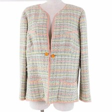 CHANEL Vintage Coco Mark Button Ribbon Tweed Jacket Multi 05P P26010 Size 46 JP-