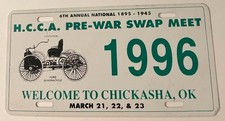 1996 Chickasha OK  Booster License Plate Horseless Carriage Ford Quadracycle
