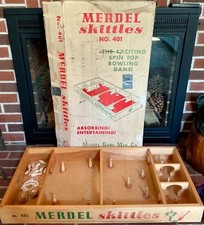 Vintage Merdel Skittles #401 Spin Top Bowling Game in Original Box Good cond