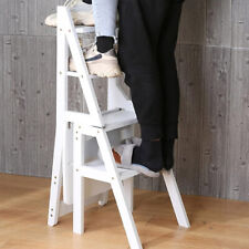 Wood Folding 4 Step Ladder Chair Stool Household Foldable Stepladder Combination