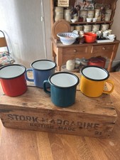 Vintage Set 4 Colourful Enamel Drinking Mugs - Camping - Retro!