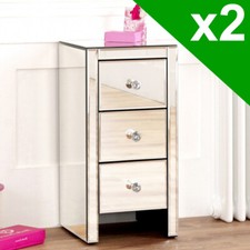Pair of Venetian Mirrored 3 Drawer Slim Narrow Bedsides - Bedroom Furniture