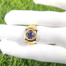 Lab Created Alexandrite With 14K Gold Plated Silver Ring for Men's #420