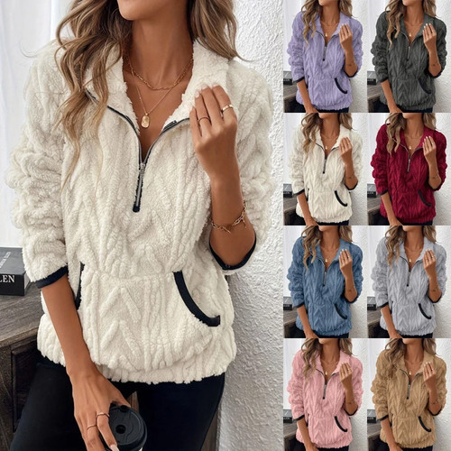 Ladies zip neck winter teddy - ladies, v