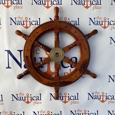18" Wood Ship Wheel With Brass