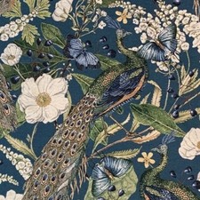 Teal Peacock Butterflies Birds Botanical Tapestry Woven Fabric Home Upholstery