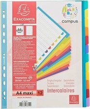 Exacompta Campus A4 File Dividers Extra Wide 12 Part Plastic Assorted Colours