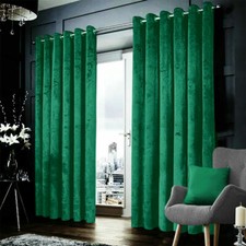 Blackout Crushed Velvet Curtains Eyelet Ring Top Ready Made Lined Pair Curtains