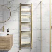 Curved Heated Towel Rail Brushed Brass - 1600 x 450mm Wall Mounted Bathroom