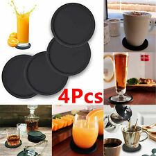 4x Set Round Black Silicone Coasters Non-slip Cup Mats Pad Drinks Table Glasses