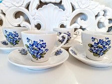4 CUP with SAUCER Coffee Tea cups Blue flowers Vintage Wedding Christmas dish