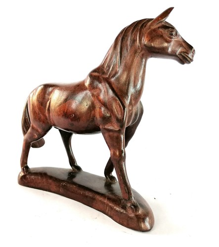 Wooden sculptured horse statue - wooden,