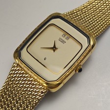 Vintage Citizen CQ Women's Dress Watch T4-320735 Running Gold Tone Band 