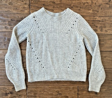 Gap Brushed Wool Alpaca Pointelle Crewneck Sweater Womens Small Gray Chunky Knit