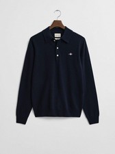 GANT Mens Marine Superfine Lambswool Polo Sweater