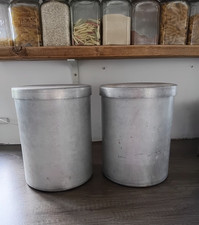 Pair Vintage Rustic Country Galvanized Steel Lidded Flour Bins Storage Tins Urns