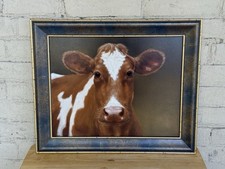Carolyn Droge, Oil on Board Painting of a Cow, Photorealistic Signed Framed