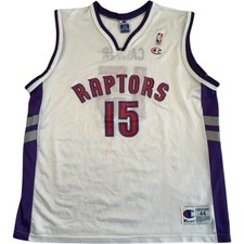 Champion Toronto Raptors NBA Jersey Men's Large Vince Carter #15 Vintage White