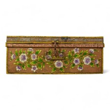 Vintage Metal Indian Hand Painted Travel Trunk Chest