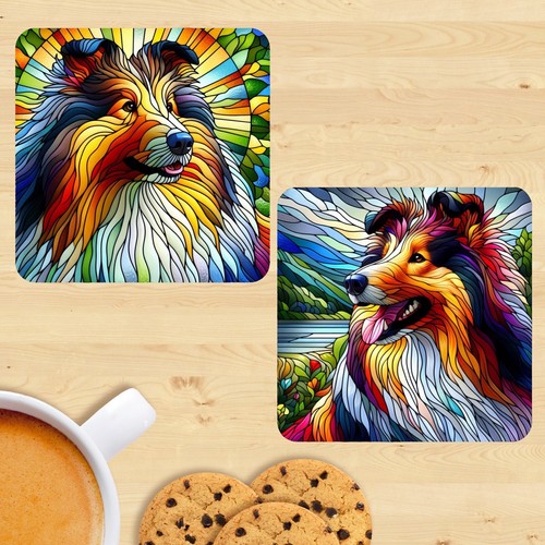 Rough collie dog stained glass - collie,