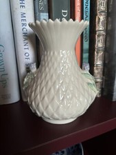 Vintage Belleek Parian China Vase unusual raised floral 7th mark 1980-1993