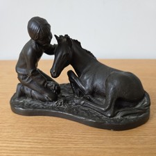 Vintage Heredities Girl & Foal Sculpture Bronze Resin Figurine P. Parsons 
