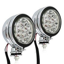 2x 4" Chrome Car Van Bus Front LED Lights 12V Spot Fog Halogen Round Lamp 12V