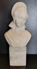 A Calendi 19th Century Small Carved Alabaster Bust Of A Beautiful Italian Maiden